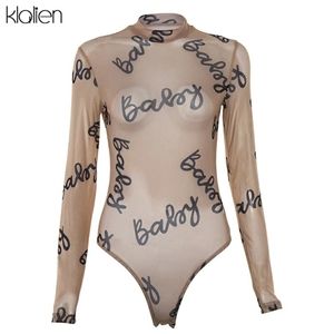 💋KLALIEN LETTER PRINT TRANSPARENT MESH BODYSUIT!!!